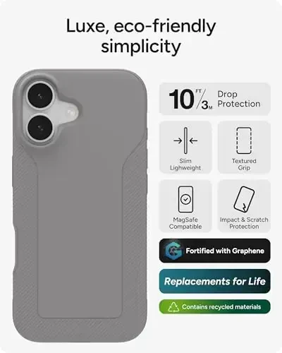 ZAGG Luxe Snap Phone Case for iPhone 17 - Gray, Durable Graphene for Drop Protection (10ft/3m), Slim Lightweight Design, MagSafe Compatible - 2