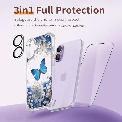 iPhone 17 Kılıf için ilnehc, [3'ü 1 arada] Ekran Koruyucu ve Kamera Mercek Koruyucu ile, Çiçek Desenli Tasarım, Kadınlar ve Kızlar için Şeffaf Yumuşak Darbeye Dayanıklı İnce Çiçekli Telefon Kılıfı 2025 6.3