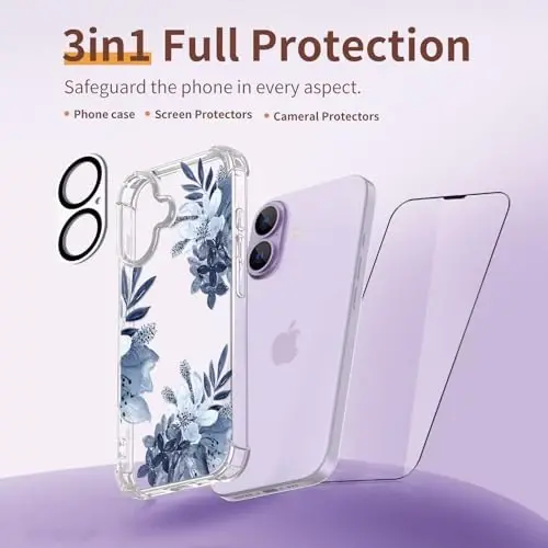 iPhone 17 Kılıf için ilnehc, [3'ü 1 arada] Ekran Koruyucu ve Kamera Mercek Koruyuculu, Çiçek Desen Tasarımı, Kadınlar ve Kızlar için Şeffaf Yumuşak Darbeye Dayanıklı İnce Çiçekli Telefon Kapağı 2025 6.3