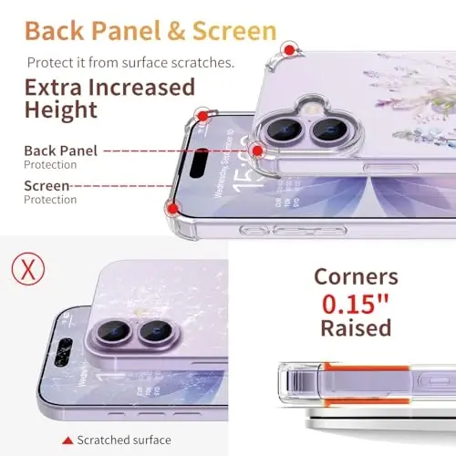 iPhone 17 Kılıfı, [3ü 1 arada] Ekran Koruyucu ve Kamera Merceği Koruyuculu, Çiçek Desenli Tasarım, Kadınlar ve Kızlar İçin Şeffaf Yumuşak Darbeye Dayanıklı İnce Çiçekli Telefon Kapağı 2025 6.3