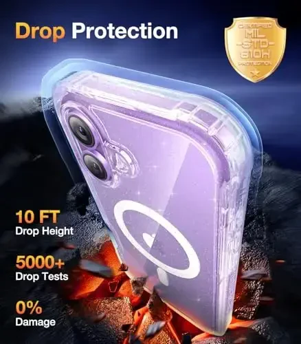 Diaclara Magnetic Designed for iPhone 17 Case 6.3 Inch Full Body Bumper,[Compatible with MagSafe] Military Drop Proof Cover with Built-in Touch Sensitive Anti-Scratch Screen Protector Clear Glitter - 3