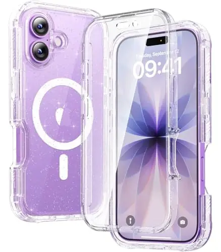 Diaclara Magnetic Designed for iPhone 17 Case 6.3 Inch Full Body Bumper,[Compatible with MagSafe] Military Drop Proof Cover with Built-in Touch Sensitive Anti-Scratch Screen Protector Clear Glitter - 1