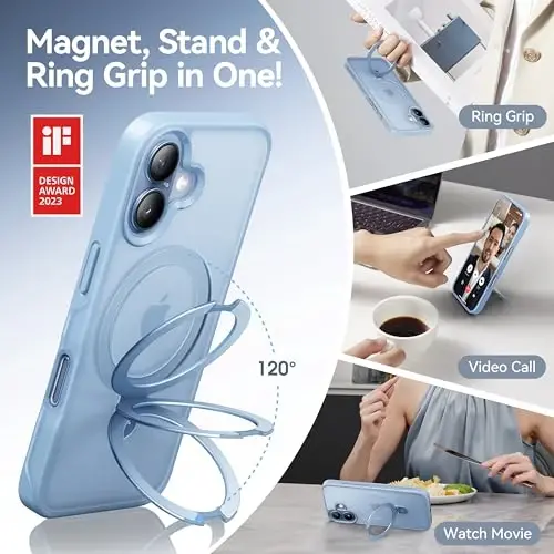 CASEKOO Ultra-Magnetic Stand for iPhone 17 Case [Military Drop Protection] [Compatible with MagSafe] Shockproof Translucent Slim Matte for iPhone 17 Phone Case with Ring Holder 6.3 Inch, Light Blue - 3