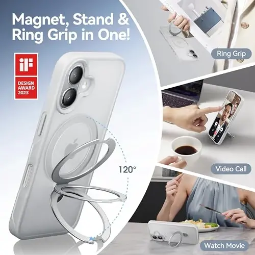 CASEKOO Ultra-Magnetic Stand for iPhone 17 Case [Military Droptection] [Compatible with MagSafe] Shockproof Translucent Matte Slim Ring Holder Casefor iPhone 17 Slim Phone Cover 6.3
