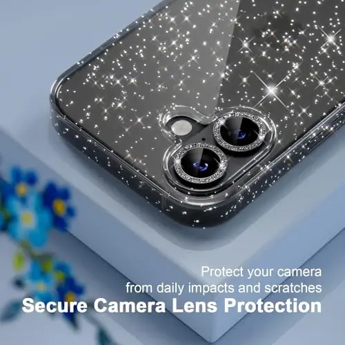 Choiche Compatible for iPhone 17 Case, Women Cute Clear Glitter Bling Sparkly Case, [2 x Diamond Camera Lens Protectors] [2 x Tempered Glass Screen Protectors] 6.3-inch (Glitter Black) - 5