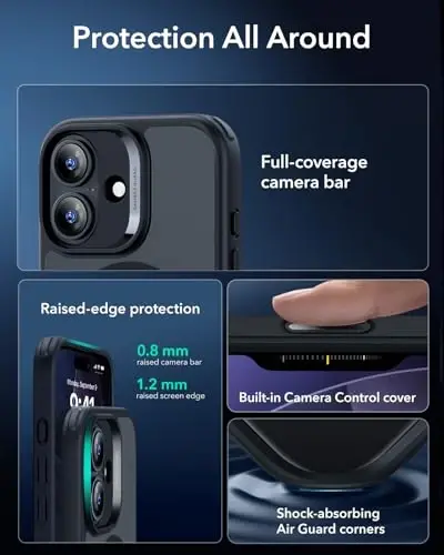 ESR for iPhone 17 Case, Camera Control, Compatible with MagSafe, Shockof Military-Grade tection, Magnetic Phone Case for iPhone 17, Classic Hybrid Case, Frosted Black - 3