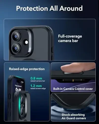 ESR for iPhone 17 Case, Camera Control, Compatible with MagSafe, Shockof Military-Grade tection, Magnetic Phone Case for iPhone 17, Classic Hybrid Case, Frosted Black - 3