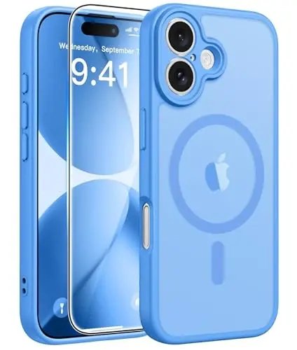 FNTCASE for iPhone 17 Case, Compatible with Magsafe, Glass Screen Protector | Full Camera Protection, Translucent Matte, 14FT Military Grade Drop Proof, Shockproof Protective Phone Cover, Ice Blue 