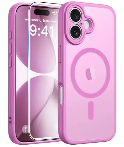 FNTCASE for iPhone 17 Case, Compatible with Magsafe, Glass Screen Protector | Full Camera Protection, Translucent Matte, 14FT Military Grade Drop Proof, Shockproof Protective Phone Cover, Pink 