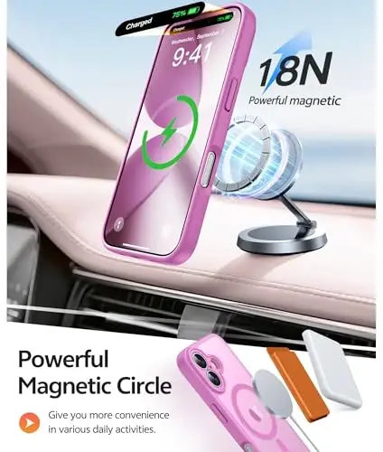 FNTCASE for iPhone 17 Case, Compatible with Magsafe, Glass Screen Protector | Full Camera Protection, Translucent Matte, 14FT Military Grade Drop Proof, Shockproof Protective Phone Cover, Pink - 3