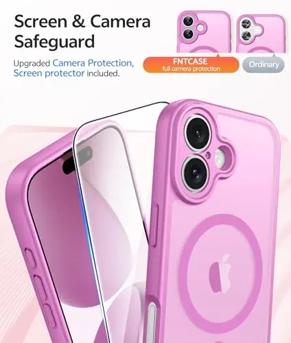 FNTCASE for iPhone 17 Case, Compatible with Magsafe, Glass Screen Protector | Full Camera Protection, Translucent Matte, 14FT Military Grade Drop Proof, Shockproof Protective Phone Cover, Pink - 4