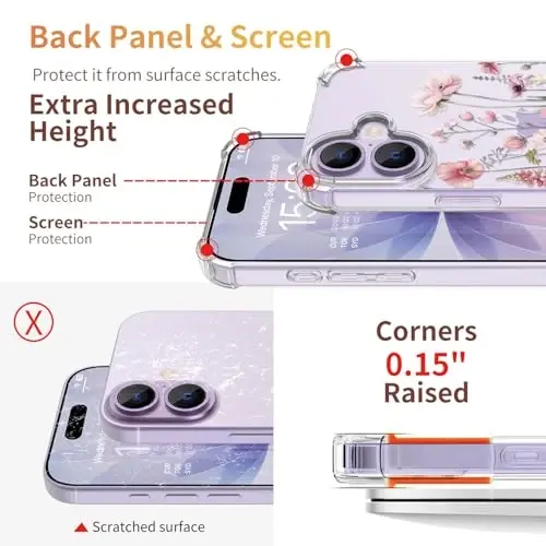 iPhone 17 Kılıfı için ilnehc, [3'ü 1 arada] Ekran Koruyucu ve Kamera Merceği Koruyuculu, Çiçek Desenli Tasarım, Kadınlar ve Kız Çocukları İçin Şeffaf Yumuşak Darbeye Dayanıklı İnce Çiçekli Telefon Kılıfı 2025 6.3