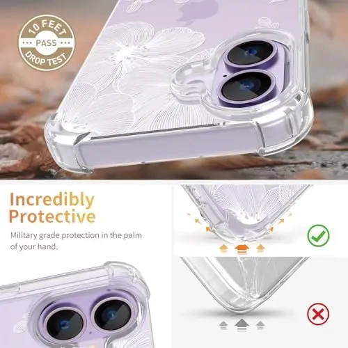 iPhone 17 Kılıfı için ilnehc, [3'ü 1 arada] Ekran Koruyucu ve Kamera Merceği Koruyuculu, Çiçek Desenli Tasarım, Kadınlar ve Kızlar İçin Şeffaf Yumuşak Darbeye Dayanıklı İnce Çiçekli Telefon Kılıfı 2025 6.3
