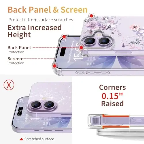 iPhone 17 Kılıfı için ilnehc, [3'ü 1 Arada] Ekran Koruyucu ve Kamera Merceği Koruyuculu, Çiçek Desenli Tasarım, Kadınlar ve Kızlar için Şeffaf Yumuşak Darbeye Dayanıklı İnce Çiçekli Telefon Kılıfı 2025 6,3