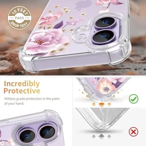 iPhone 17 Kılıfı için ilnehc, [3'ü 1 arada] Ekran Koruyucu ve Kamera Mercek Koruyuculu, Çiçek Desenli Tasarım, Kadınlar ve Kızlar İçin Şeffaf Yumuşak Darbeye Dayanıklı İnce Çiçekli Telefon Kapağı 2025 6,3