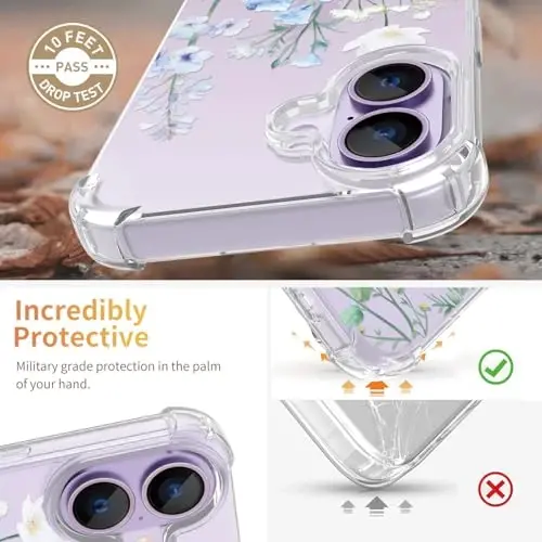 iPhone 17 Kılıfı için ilnehc, [3'ü 1 arada] Ekran Koruyucu ve Kamera Mercek Koruyuculu, Çiçek Desenli Tasarım, Kadınlar ve Kızlar İçin Şeffaf Yumuşak Darbeye Dayanıklı İnce Çiçekli Telefon Kılıfı 2025 6,3