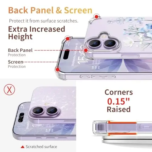 iPhone 17 Kılıfı için ilnehc, [3'ü 1 arada] Ekran Koruyucu ve Kamera Mercek Koruyuculu, Çiçek Desenli Tasarım, Kadınlar ve Kızlar İçin Şeffaf Yumuşak Darbeye Dayanıklı İnce Çiçekli Telefon Kılıfı 2025 6,3