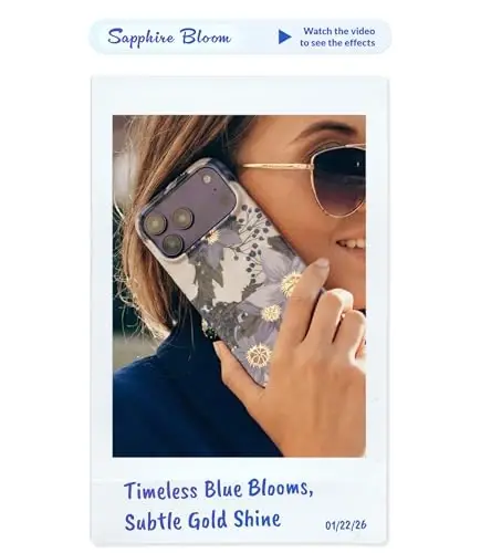 iPhone 17 Kılıfı için LONLI Hue - Safir Çiçek Açan Mavi Çiçek Darbeye Dayanıklı Manyetik Telefon Kılıfı - [Magsafe ile Uyumlu] - Zarif, Benzersiz ve Estetik - 3