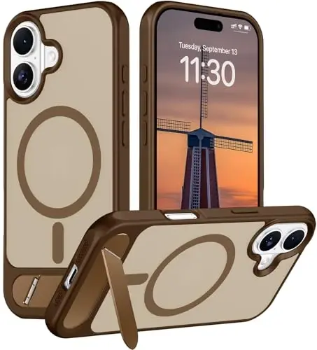 Temdan Designed for iPhone 17 Case, [Built-in Invisible Kickstand][Compatible with MagSafe][Military Grade Shockproof] Slim Translucent Matte Phone Case 6.3 inch (Desert Brown) - 1