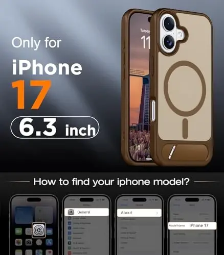 Temdan Designed for iPhone 17 Case, [Built-in Invisible Kickstand][Compatible with MagSafe][Military Grade Shockproof] Slim Translucent Matte Phone Case 6.3 inch (Desert Brown) - 2