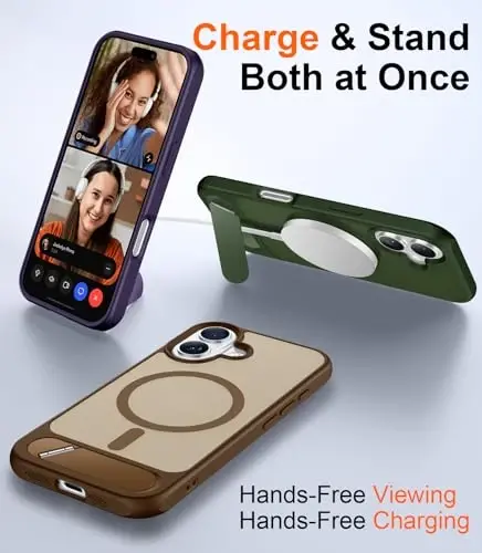 Temdan Designed for iPhone 17 Case, [Built-in Invisible Kickstand][Compatible with MagSafe][Military Grade Shockproof] Slim Translucent Matte Phone Case 6.3 inch (Desert Brown) - 3