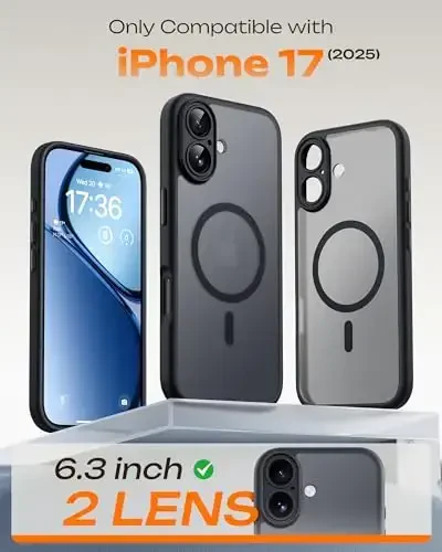 TOCOL for iPhone 17 Case, Compatible with Magsafe, Full Camera Protection, Built-in Magnetic Ring, Drop Protection, Translucent Matte Phone Case for iPhone 17 6.3 inch (Black) - 2