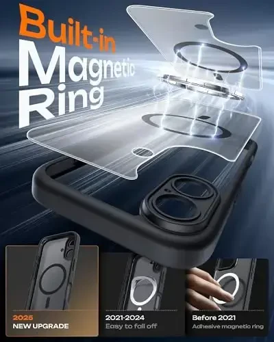 TOCOL for iPhone 17 Case, Compatible with Magsafe, Full Camera Protection, Built-in Magnetic Ring, Drop Protection, Translucent Matte Phone Case for iPhone 17 6.3 inch (Black) - 3