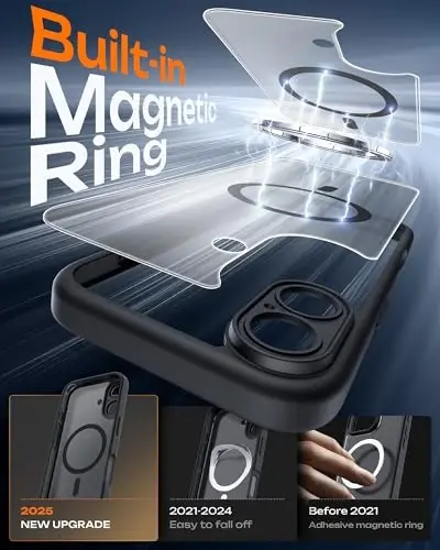 TOCOL for iPhone 17 Case, Compatible with Magsafe, Full Camera Protection, Built-in Magnetic Ring, Drop Protection, Translucent Matte Phone Case for iPhone 17 6.3 inch (Black) - 3