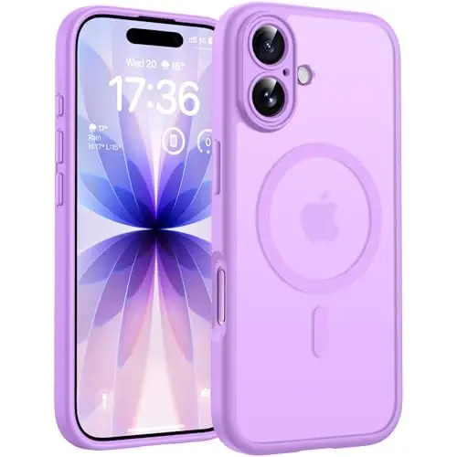 iPhone 17 Kılıfı için TOCOL, Tam Kamera Koruması, Dahili Manyetik Halka, Magsafe Şarj Cihazı ile Uyumlu, Düşme Koruması, iPhone 17 6.3 inç için Yarı Saydam Mat Telefon Kılıfı (Açık Mor) 