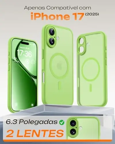 iPhone 17 Kılıfı için TOCOL, Tam Kamera Koruması, Dahili Manyetik Halka, Magsafe Şarj Cihazı ile Uyumlu, Düşme Koruması, iPhone 17 6.3 inç için Yarı Saydam Mat Telefon Kılıfı (Açık Yeşil) 