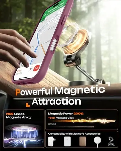 TOCOL for iPhone 17 Case, Full Camera Protection, Built-in Magnetic Ring, Compatible with Magsafe Charger, Drop Protection, Translucent Matte Phone Case for iPhone 17 6.3 inch (Plum) - 4