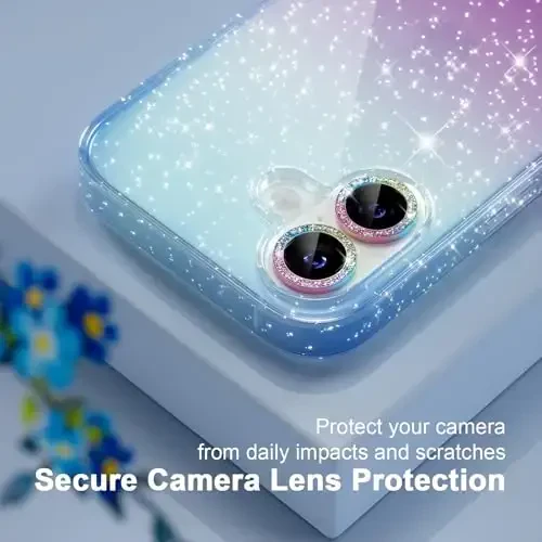 Choiche Compatible for iPhone 17 Case, Women Cute Clear Glitter Bling Sparkly Case, [2 x Diamond Camera Lens Protectors] [2 x Tempered Glass Screen Protectors] 6.3-inch (Glitter Blue/Purple) - 5