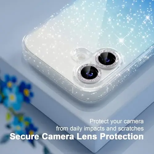 Choiche Compatible for iPhone 17 Case, Women Cute Clear Glitter Bling Sparkly Case, [2 x Diamond Camera Lens Protectors] [2 x Tempered Glass Screen Protectors] 6.3-inch (Glitter Clear/Blue) - 5