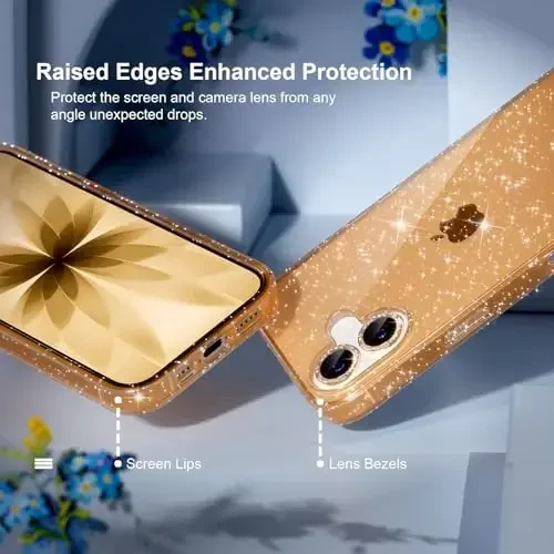 Choiche Compatible for iPhone 17 Case, Women Cute Clear Glitter Bling Sparkly Case, [2 x Diamond Camera Lens Protectors] [2 x Tempered Glass Screen Protectors] 6.3-inch (Glitter Gold) - CHOICHE (1)