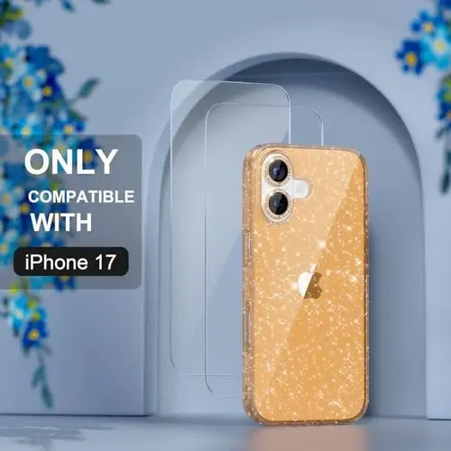 Choiche Compatible for iPhone 17 Case, Women Cute Clear Glitter Bling Sparkly Case, [2 x Diamond Camera Lens Protectors] [2 x Tempered Glass Screen Protectors] 6.3-inch (Glitter Gold) - 4