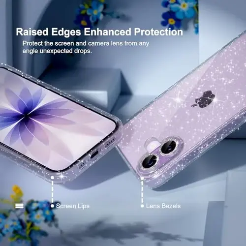 Choiche Compatible for iPhone 17 Case, Women Cute Clear Glitter Bling Sparkly Case, [2 x Diamond Camera Lens Protectors] [2 x Tempered Glass Screen Protectors] 6.3-inch (Glitter Clear) - 2