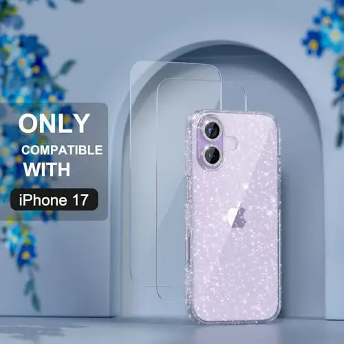 Choiche Compatible for iPhone 17 Case, Women Cute Clear Glitter Bling Sparkly Case, [2 x Diamond Camera Lens Protectors] [2 x Tempered Glass Screen Protectors] 6.3-inch (Glitter Clear) - 3