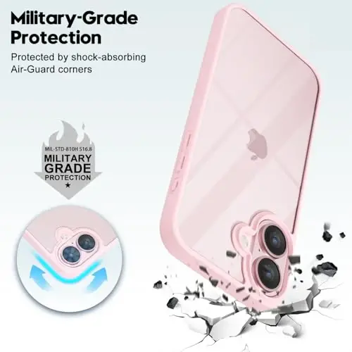 LoeoeL for iPhone 17 Case Clear, Transparent Hybrid iPhone 17 Phone Case [Hard Plastic & Soft Silicone Bumper] Acrylic Non Yellowing Thin Slim Protective Cover for Women, Light Pink - 6