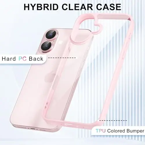 LoeoeL for iPhone 17 Case Clear, Transparent Hybrid iPhone 17 Phone Case [Hard Plastic & Soft Silicone Bumper] Acrylic Non Yellowing Thin Slim Protective Cover for Women, Light Pink - 3