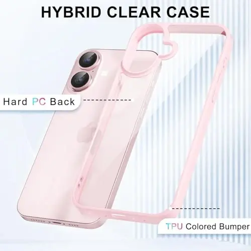 iPhone 17 Kılıfı Şeffaf, Transparan Hibrit iPhone 17 Telefon Kılıfı [Sert Plastik ve Yumuşak Silikon Tampon] Akrilik Sararmayan İnce Koruyucu Kadınlar için Kılıf, Açık Pembe - 3