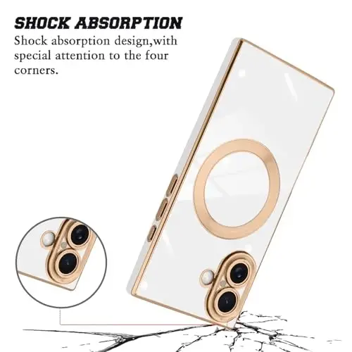 KANGHAR Case Designed for iPhone 17 Magnetic [Compatible with MagSafe] Luxury Cute Plating Design Case Full-Body Anti-Scratch Shockproof Bumper Protective Cover White - KANGHAR (1)