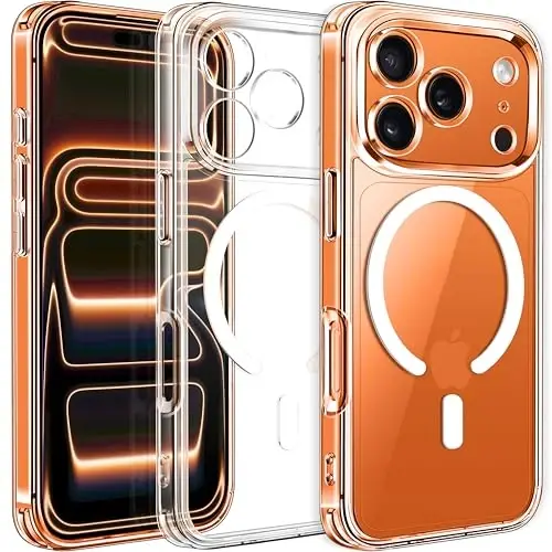 ivoler Magnetic Case for iPhone 17 Pro 6.3'' [Compatible with Magsafe] [15 FT Military Grade Protection] Magnetic Charger Case Bumper, Frosted Translucent Back for 17 Pro- Clear - 3