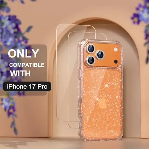 iPhone 17 Pro g'ilofi uchun mos tanlov, ayollar uchun chiroyli tiniq yaltiroq jozibali g'ilof, [3 x Olmos kamera linzalari himoyachilari] [2 x закалённое staklo ekran himoyachilari] 6,3 dyuym (Yaltiroq tiniq) - 2