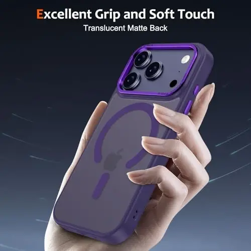 iPhone 17 Pro için Anuck Kılıf, MagSafe Uyumlu Manyetik Telefon Kılıfı, Yumuşak TPU Tampon, Sert Yarı Saydam Mat Arka Yüzey, İnce, Darbeye Dayanıklı Koruyucu Kapak, Erkekler, Kadınlar ve Kızlar için - Koyu Mor - 5