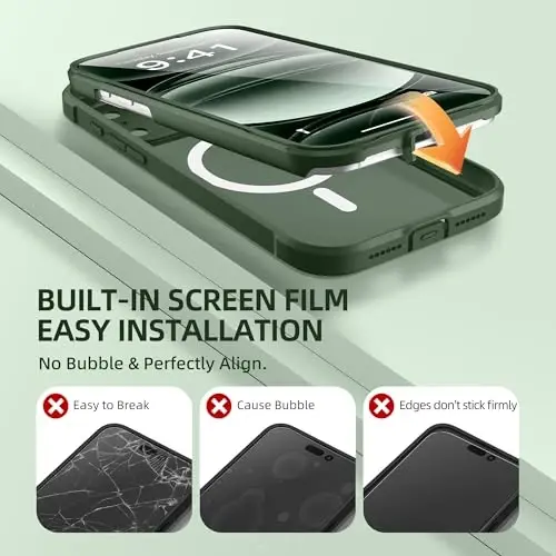 BERFY for iPhone 17 Pro Case, Compatible with MagSafe, Midnight Green | Built in Screen Protector, Full Camera Protection, Shockproof Full Body Magnetic Translucent Matte Phone Case 6.3