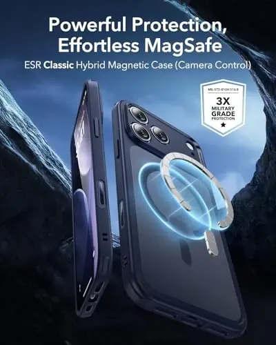 ESR for iPhone 17 Pro Case, Camera Control, Compatible with MagSafe, Shockproof Military-Grade Protection, Magnetic Phone Case for iPhone 17 Pro, Classic Hybrid Case, Frosted Blue - 2