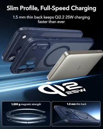 ESR for iPhone 17 Pro Case, Camera Control, Compatible with MagSafe, Shockproof Military-Grade Protection, Magnetic Phone Case for iPhone 17 Pro, Classic Hybrid Case, Frosted Blue - 5