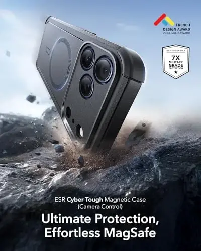 ESR for iPhone 17 Pro Case, 7X Military-Grade Drop Protection, Shock-Absorbing Rugged Cover with Camera Control Button, MagSafe Accessories Compatible, Cyber Series, Black - 3