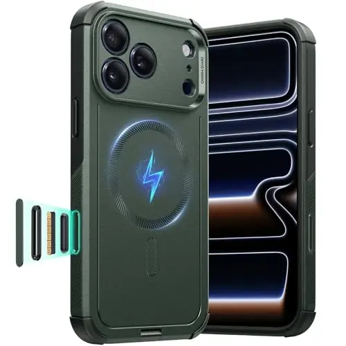 ESR for iPhone 17 Pro Case, 7X Military-Grade Drop Protection, Shock-Absorbing Rugged Cover with Camera Control Button, MagSafe Accessories Compatible, Cyber Series, Olive Green - ESR