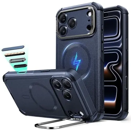 ESR for iPhone 17 Pro Case with Stash Stand, 7X Military-Grade Drop Protection with Camera Control, Shock-Absorbing Phone Rugged Cover, Compatible with MagSafe Accessories, Cyber Series, Blue - 2